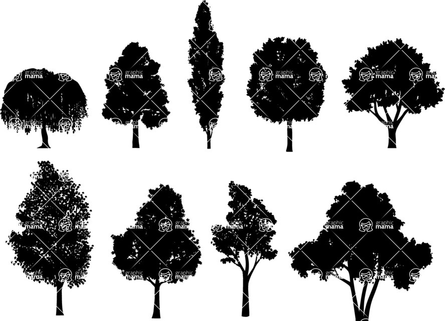 Vector silhouettes - Transparent Deciduous Trees Vector Silhouettes
